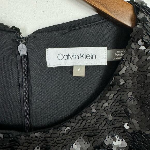Calvin Klein | Black Sequin Sleeveless Knee Length Sheath Cocktail Dress - Picture 9 of 11